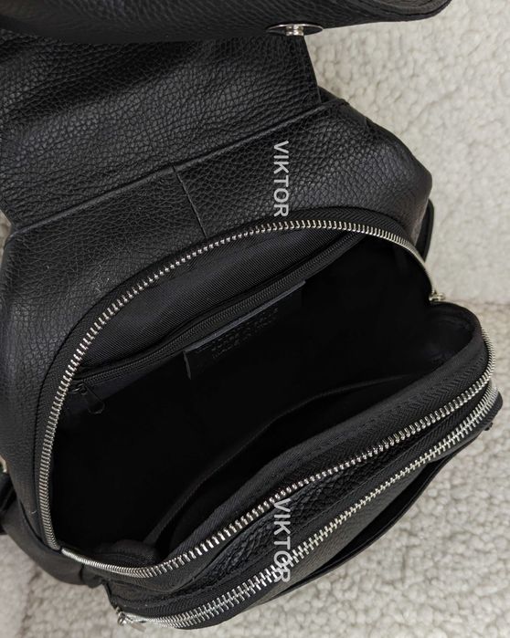 Итальянский кожаный рюкзак на молниях с клапаном. Шкіряний рюкзак