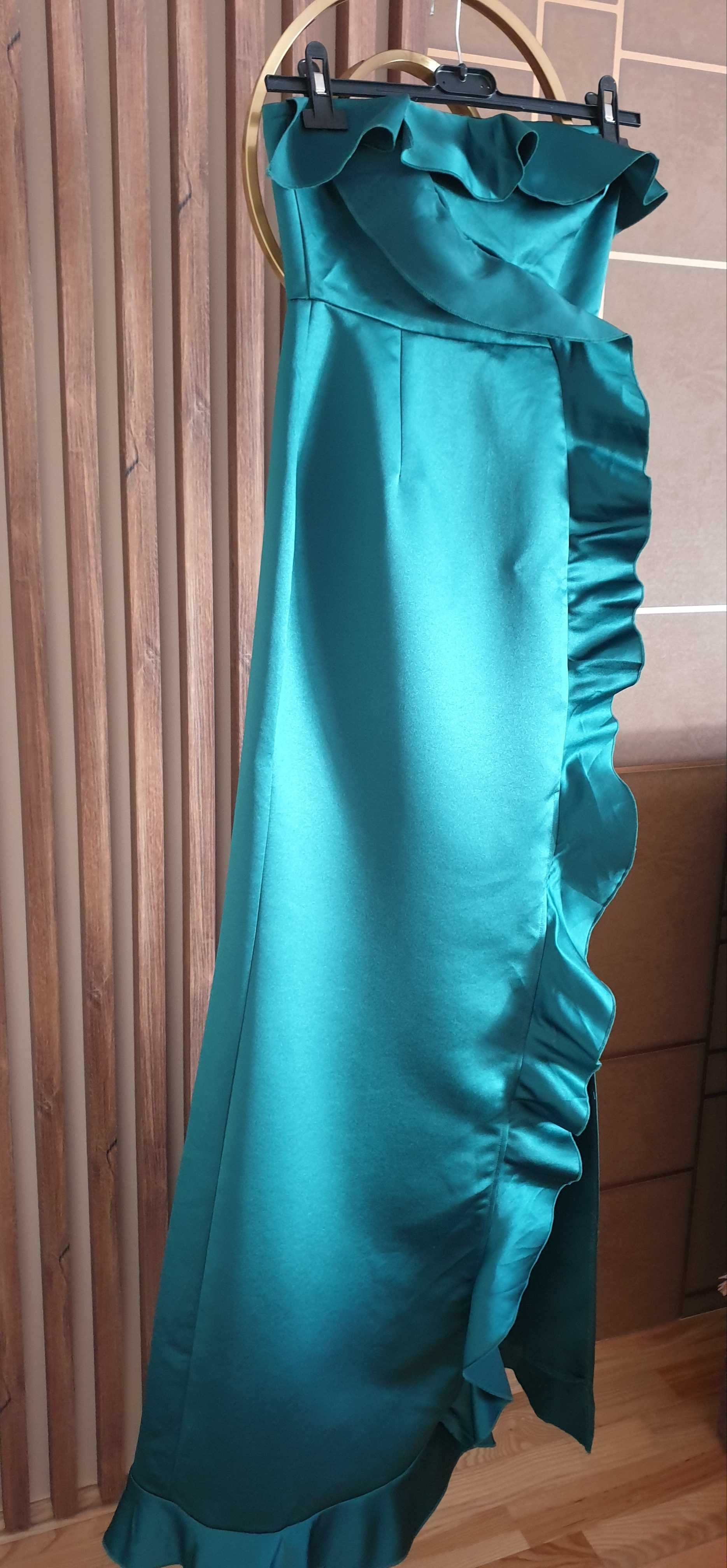 Sukienka XS/34 - Pretty Little Thing Emerald Green Satin Frill