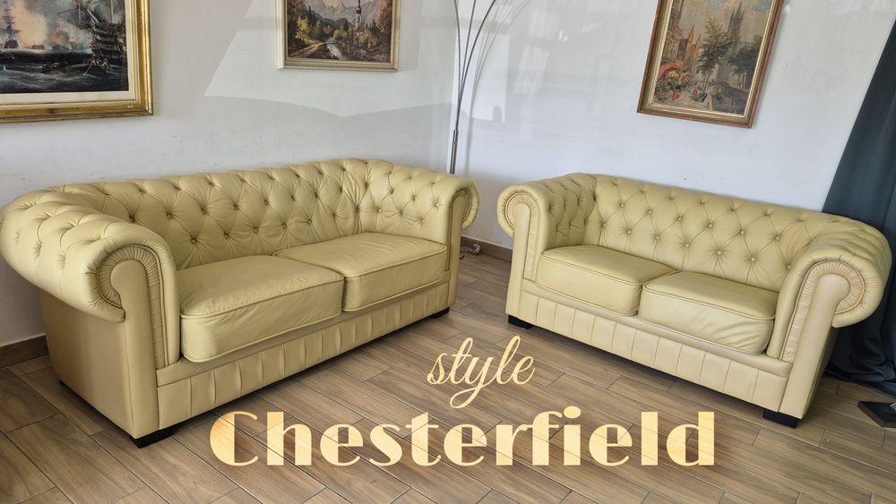 Комплект шкіряних диванів Chesterfield 3+2, Меблі з Європи