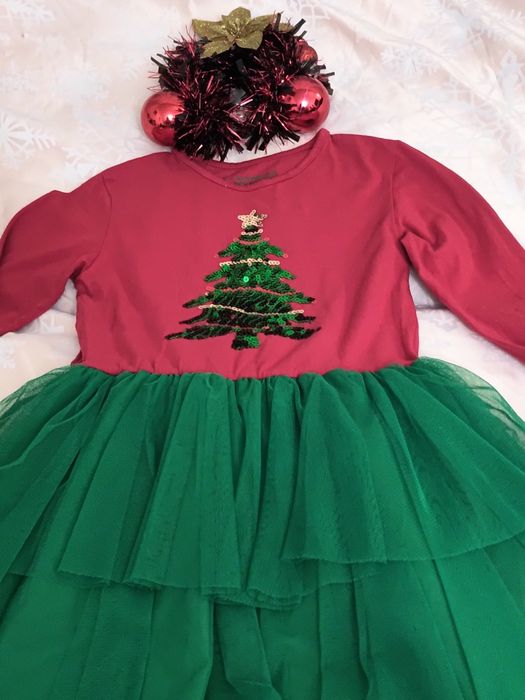Strój sukienka świąteczna pomocnik Mikołaja choinka 2 części 134/140