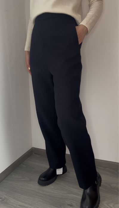Темно сині вовняні штани класичні прямі брюки céline,