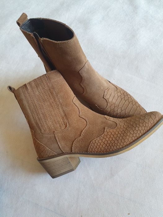 Nowe botki kowbojki 37 skórzane zamszowe PS POELMAN skóra naturalna