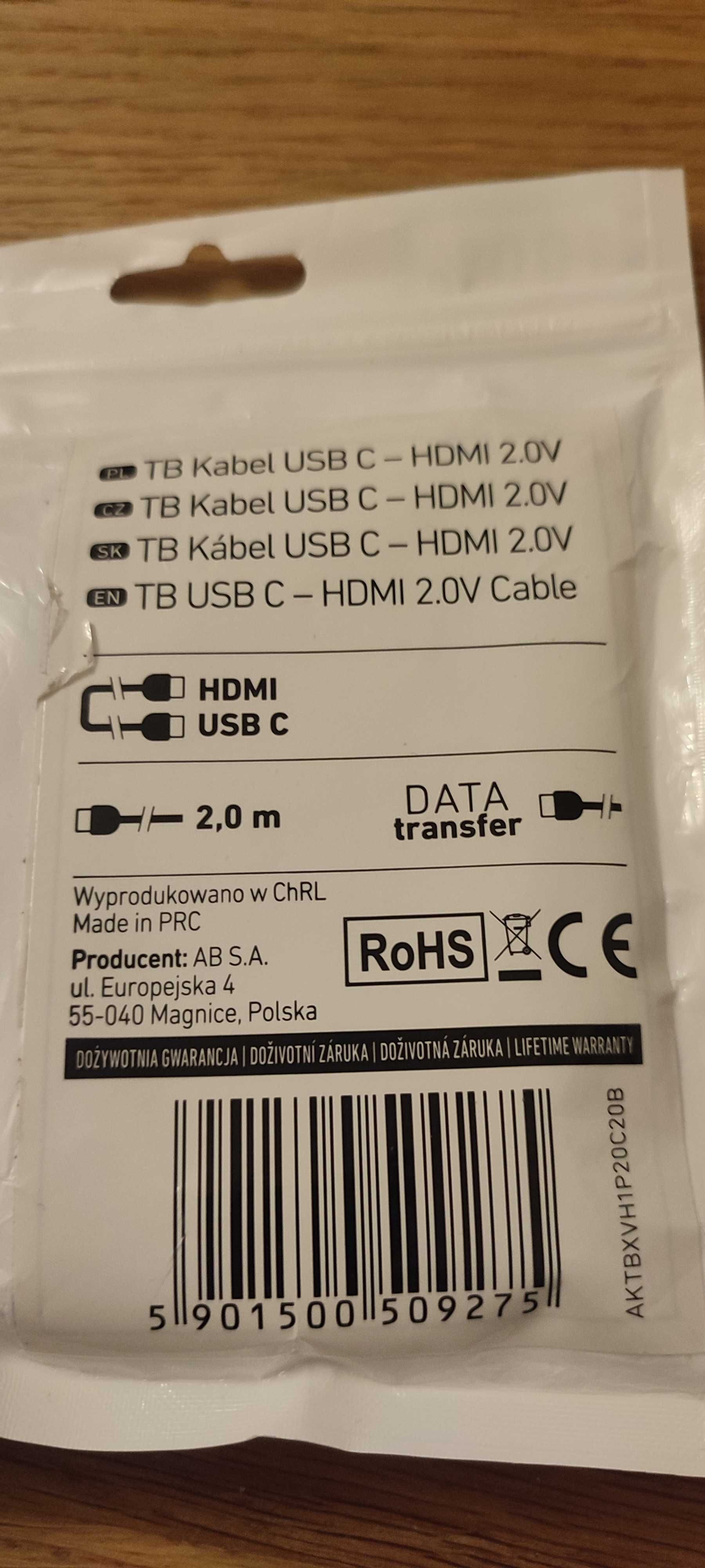 TB Kabel HDMI 2.0V - USB 3.1 typ C Nowy w okazyjnej cenie!