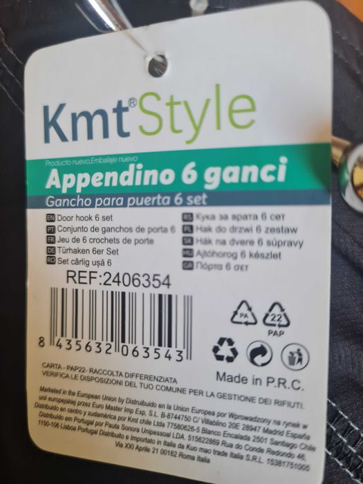 Gancho de porta portátil em ferro com 6 ganchos