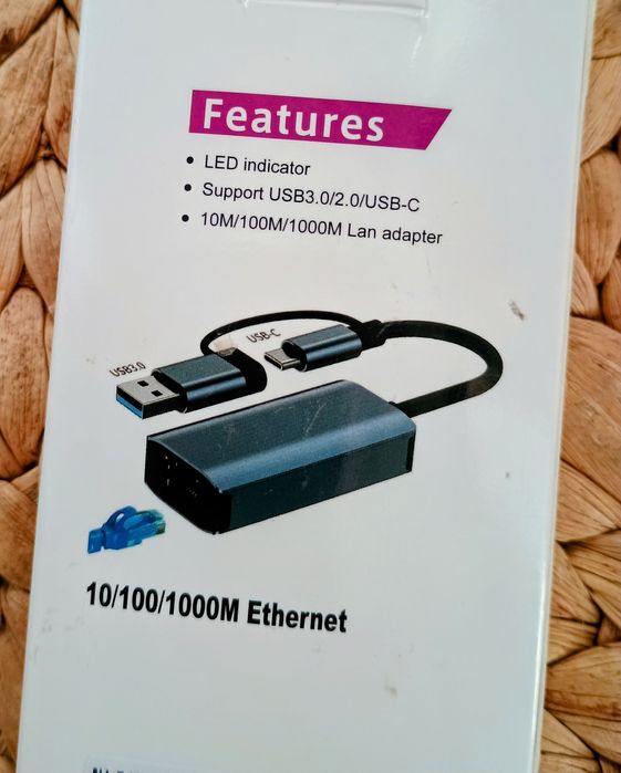 Nowy Adapter Ethernet USB-C / USB-A 2w1 | Przejściówka LAN RJ45 1000 M