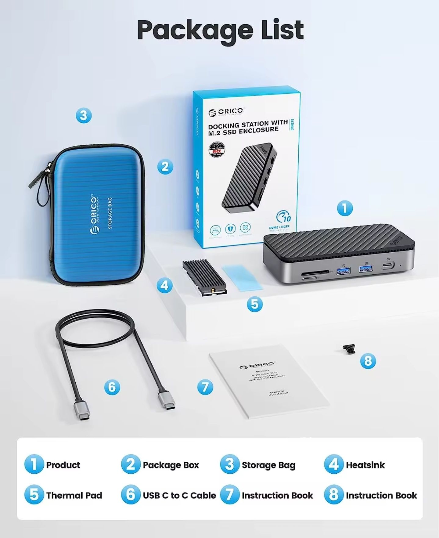 USB Hab ORICO-USB C HUB з активним охолодженням, M.2 NVMe SATA SSD