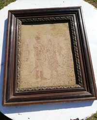 Obraz tkany/haftowany w pięknej zdobionej drewnianej ramie 55x45 cm
