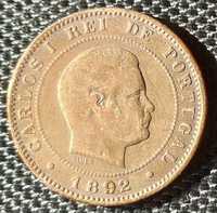 Moeda de 10 reis em bronze - D. Carlos I - Portugal - 1892