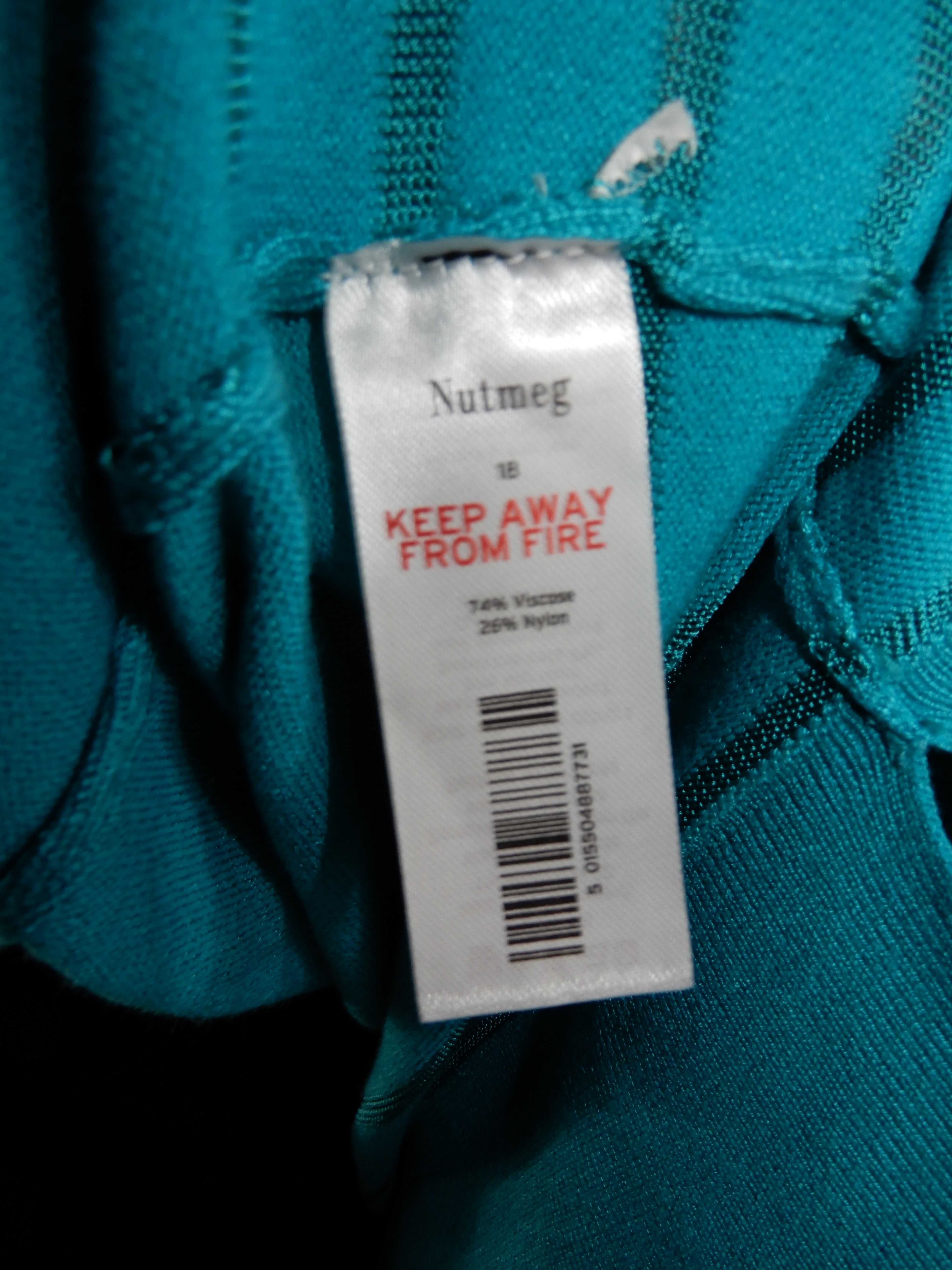 Długi kardigan swetr krótki rękaw zielony wiskoza Nutmeg 46 3XL