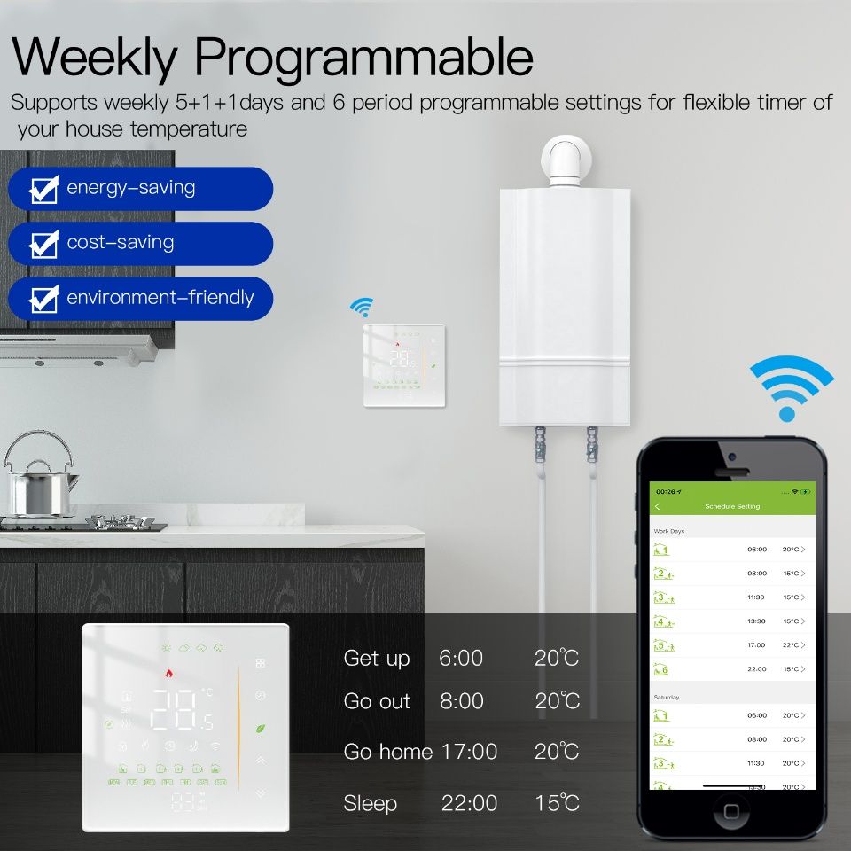 Термостат Zigbee MOES для электрического теплого пола / бойлера/котла