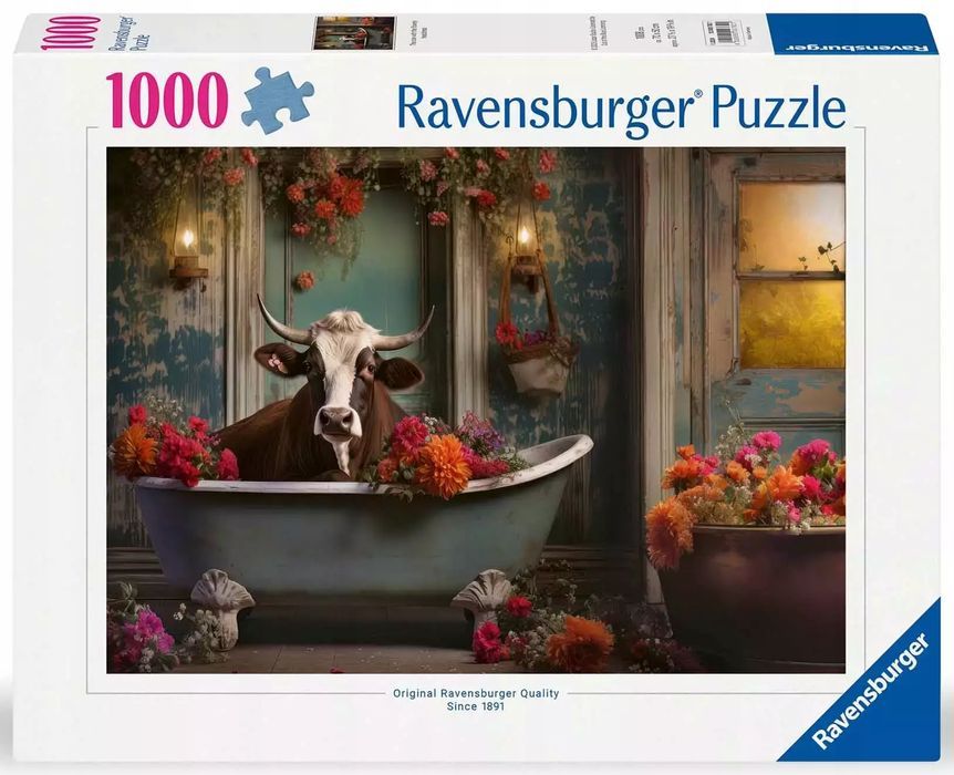 Puzzle 1000 elementów. Krowa w kąpieli. Ravensburger