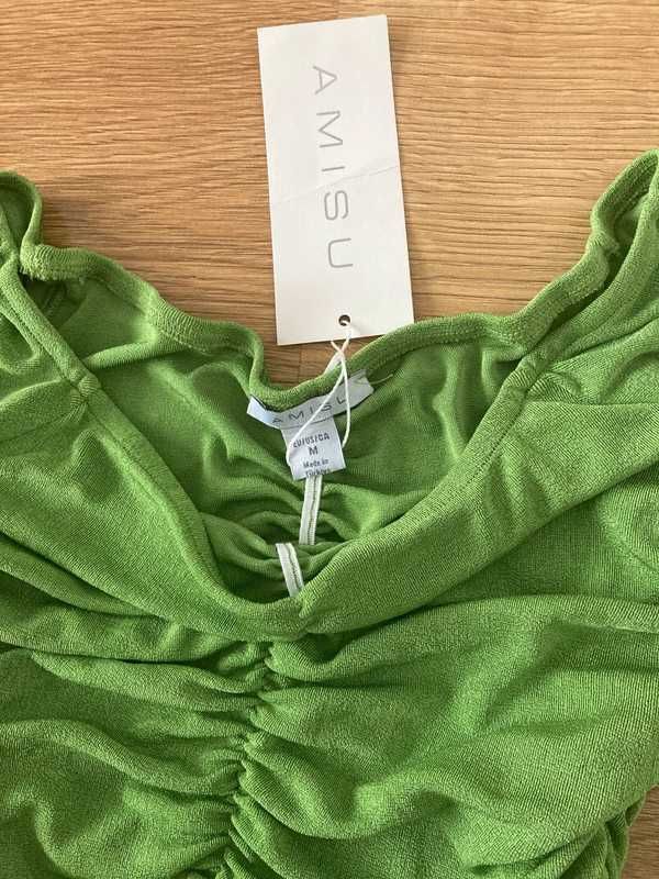 Cropp top bluzka zielona Hiszpanka z marszczeniami Amisu New Yorker XS