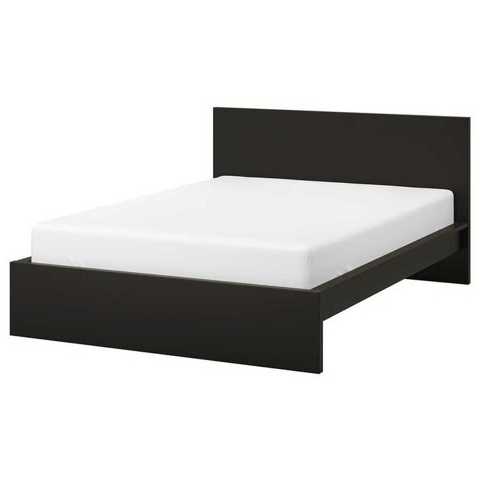 Estrutura de cama, preto Queen Size (160x200 cm) com estrado de ripas