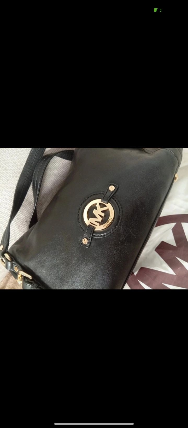 Michael Kors Bolsa Mala em Pele Preta com hardware dourada