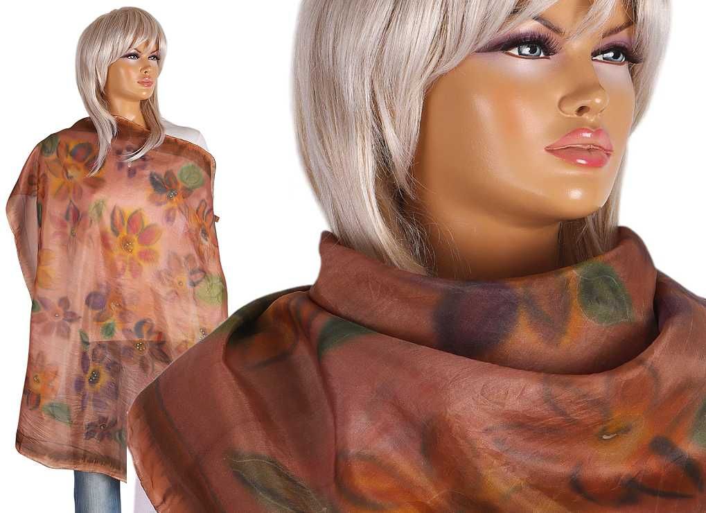 B-6135 IDEEN SEIDE jedwabna chusta apaszka malowana mgiełka silk 89x86