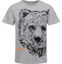 T-shirt Koszulka męska bawełniana Szary XL Niedźwiedź z nadrukiem Endo