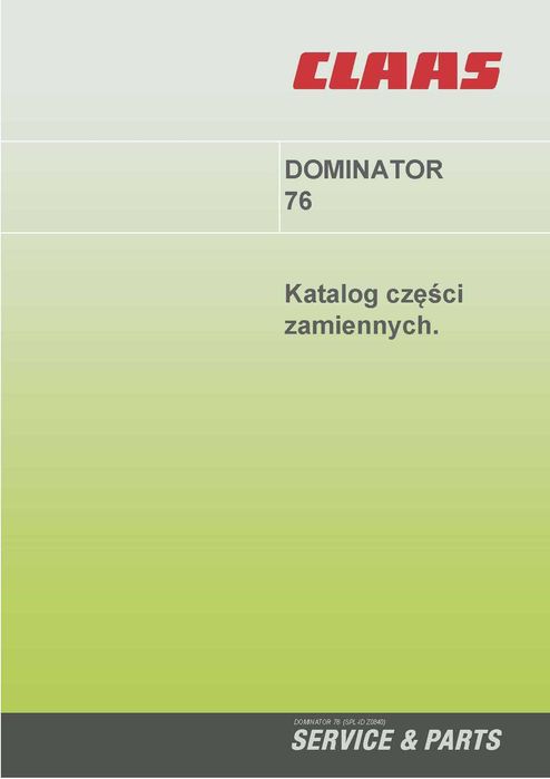 Kombajn Claas Dominator 76 Katalog części zamiennych