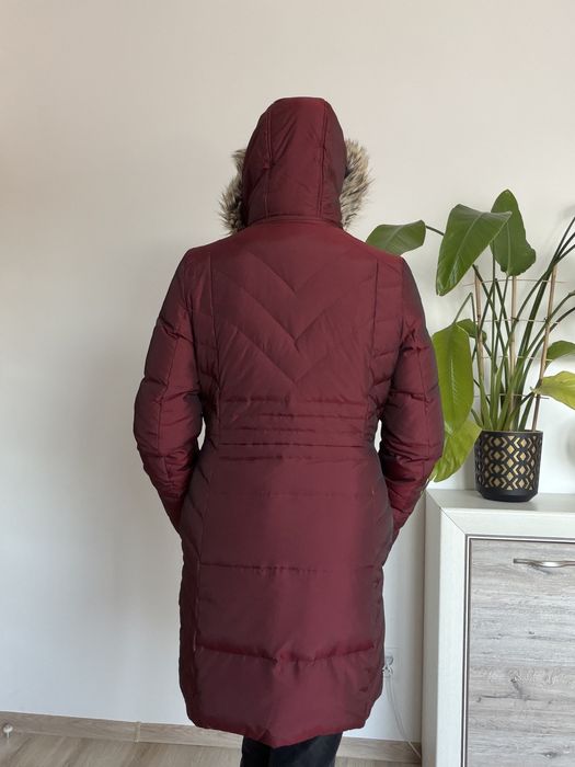 Kurtka puchowa zimowa bordowa burgundowa z kapturem płaszcz zimowy