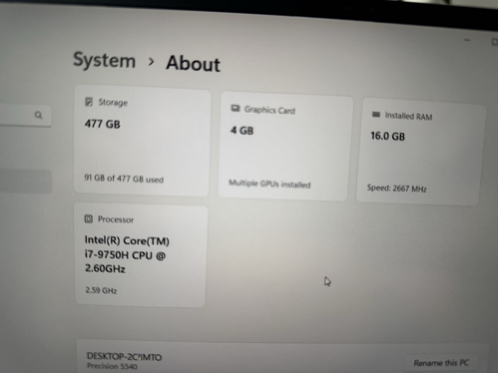 Dell Precision 5540 15.6” FHD I7-9750h Nvidia t1000