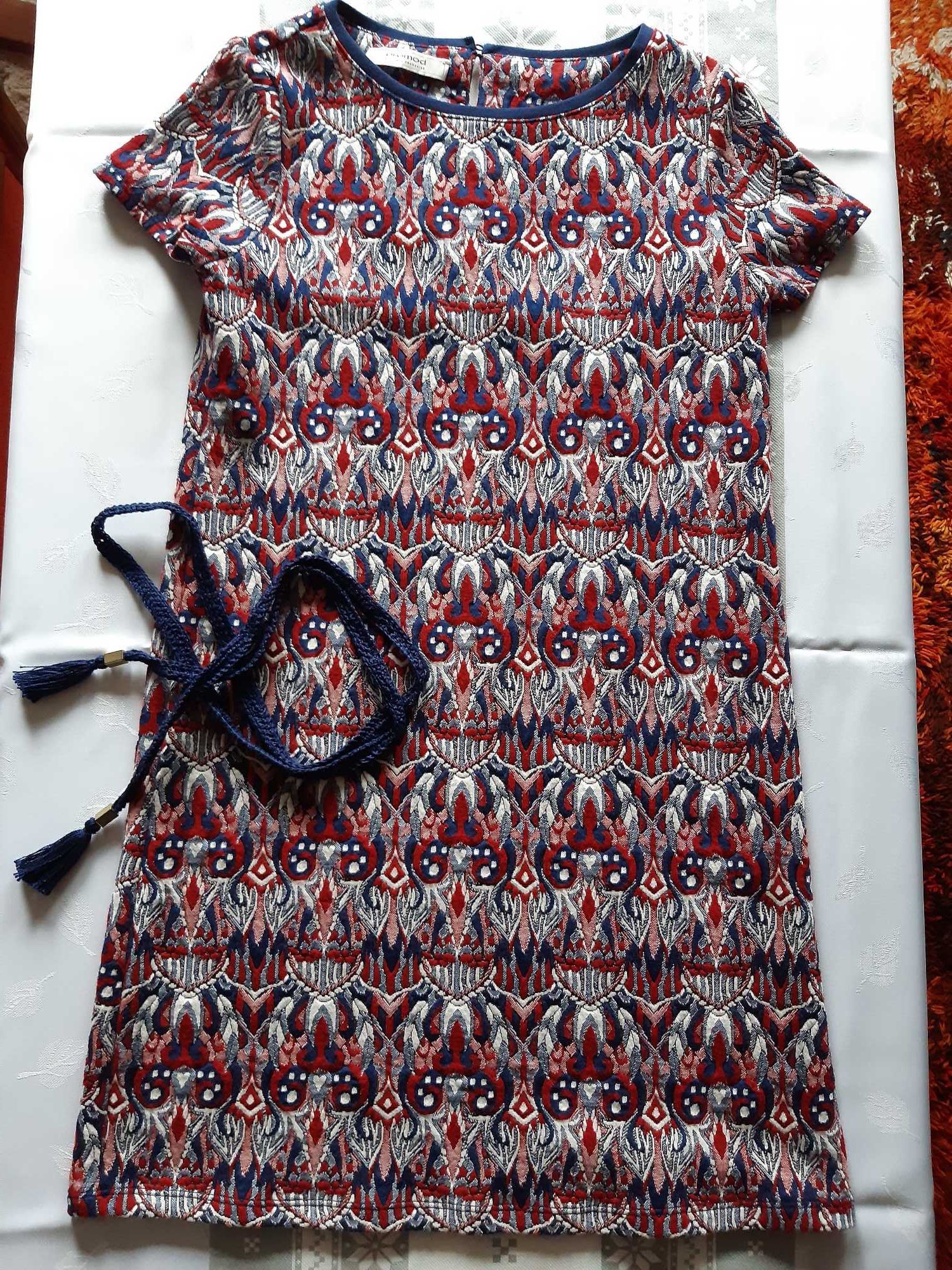Sukienka tunika z dzianiny "Promod" rozm. 36/S w stylu boho b.d stan