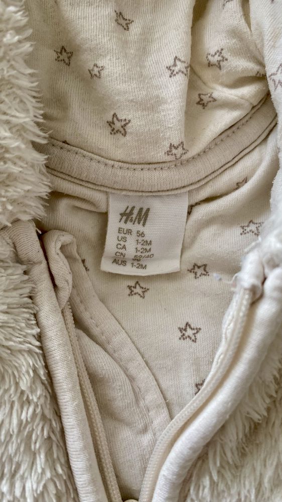 Дитячий плюшевий комбінезон H&M із вушками, молочний 56 см