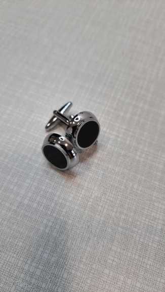 Spinki do mankietów do koszuli srebrne czarna emalia mankietowe