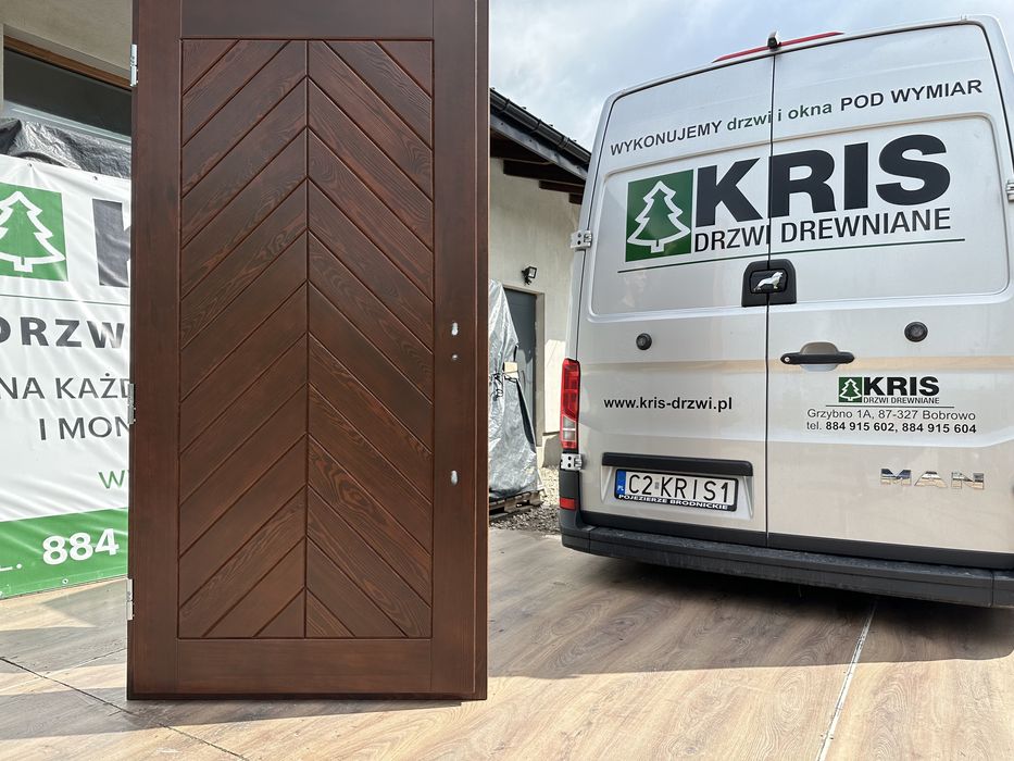 Drzwi zewnętrzne drewniane jodełka góralskie na wymiar Cały Kraj LITE