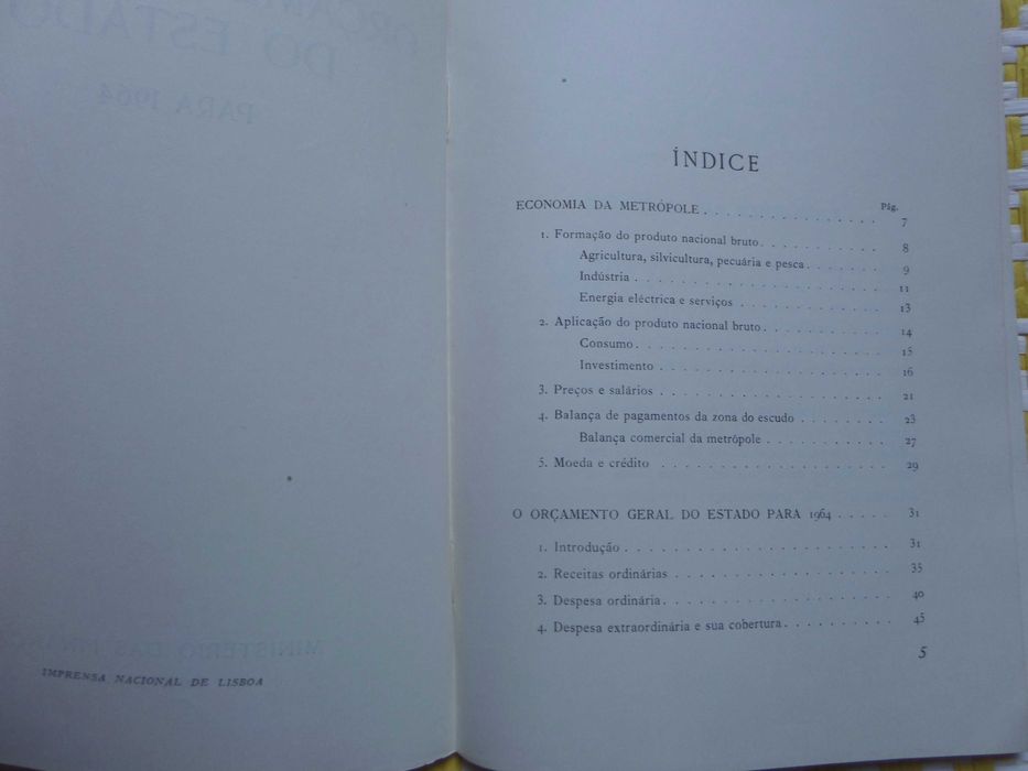 Orçamento Geral Do Estado Para 1964 – Ministério Das Finanças