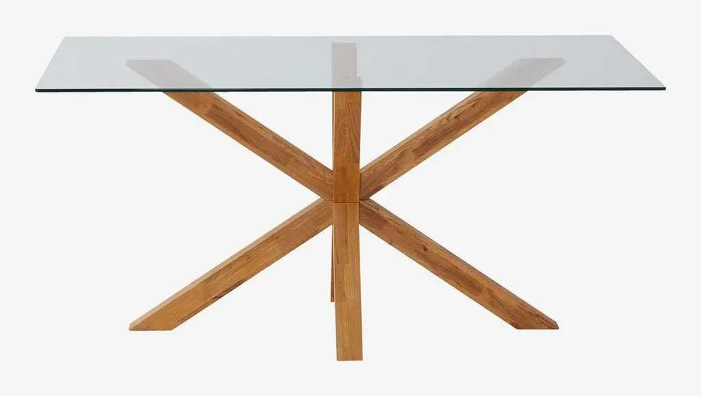 Mesa de vidro 90x160  - evidro e efeito madeira carvalho - NOVA