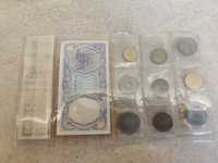 Набор 9 монет Египет и банкнота 10 пиастров Сфинкс и Пирамиды Гизы.