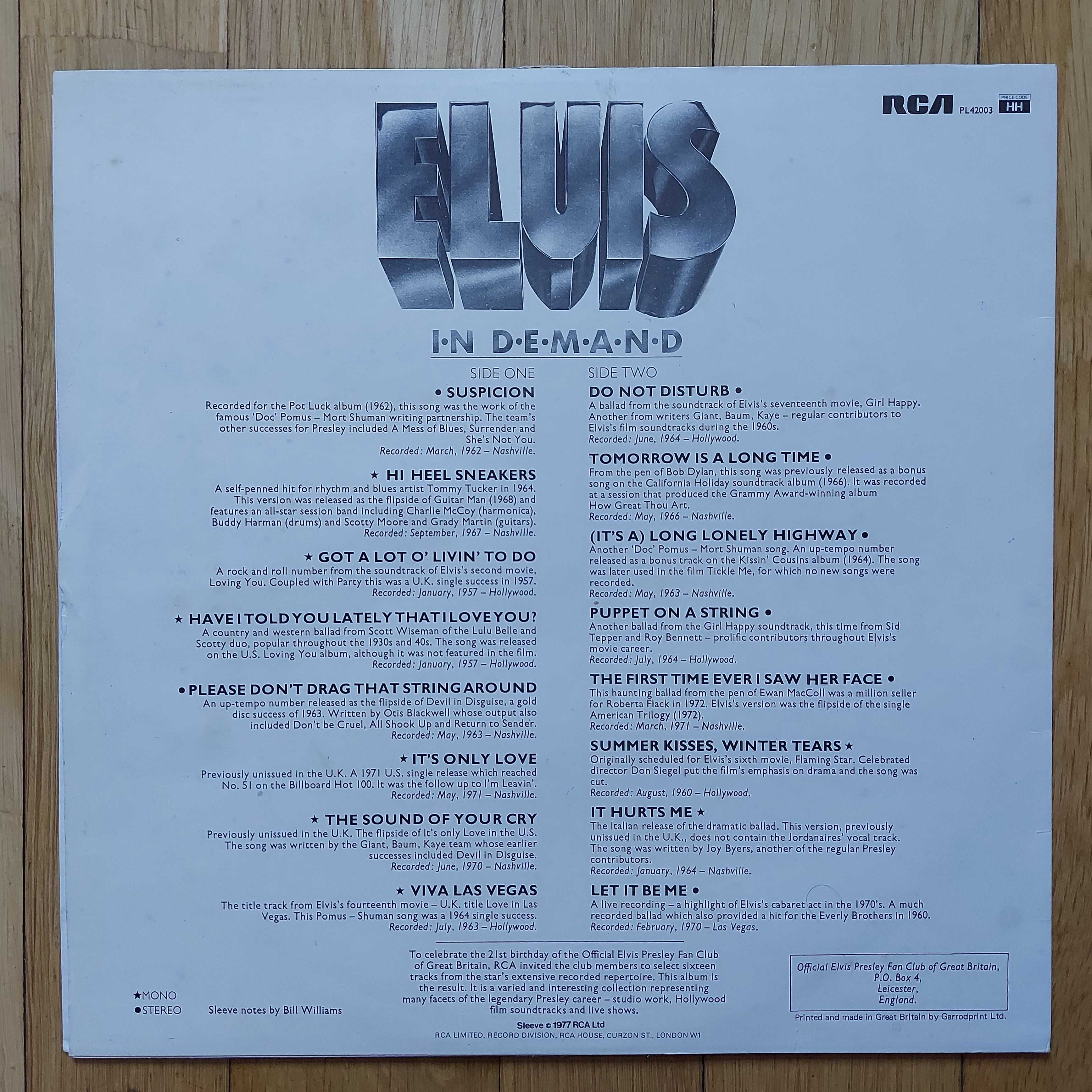Elvis Presley ‎Elvis In Demand UK 1977 (NM-/VG+) + inne tytuły