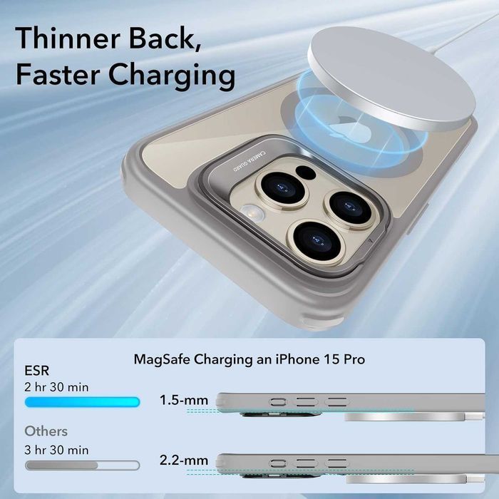 ESR Halolock kickstand etui MagSafe iPhone 15 Pro stojak szara ramka