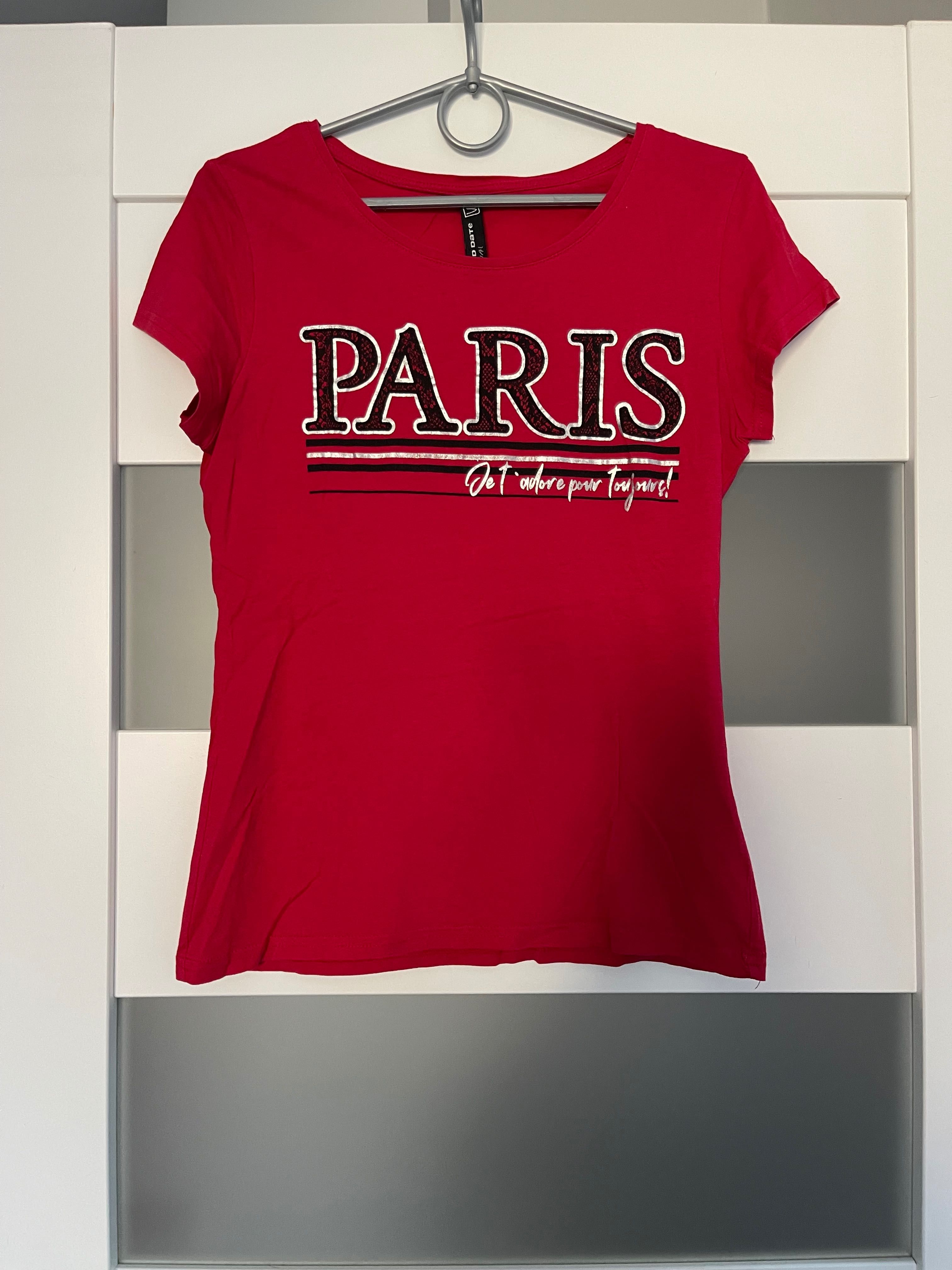 Czerwony t shirt damski bluzka z krótkim rękawem czerwona Paris nadruk