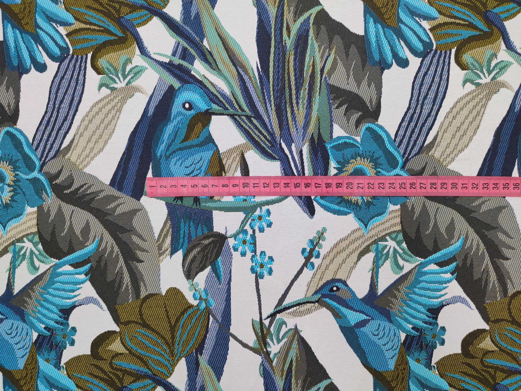 Tkanina tapicerska wzorzysta żakard Kolibry niebieskie