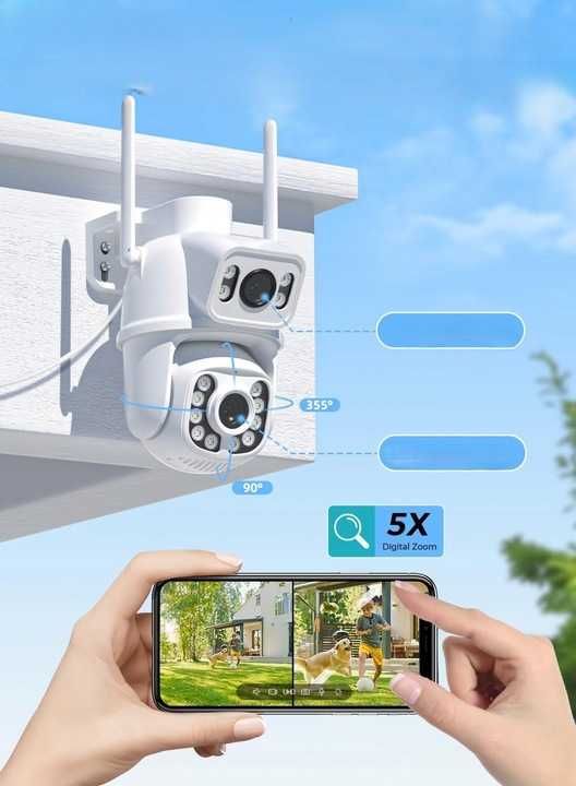 ANBIUX Kamera Zewnętrzna WiFi Dual Lens 2.5K PTZ Auto Tracking 6MP