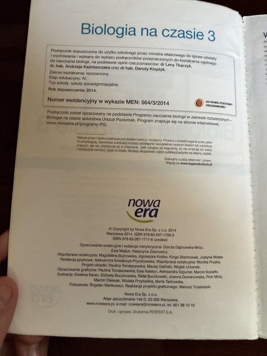Biologia na czasie 3 zakres rozszerzony - podręcznik “nowa era”
