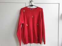 Czerwony sweter retro haftowany w liście Tulchan vintage L 40