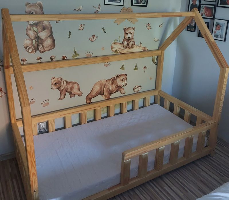 Łóżko domek +materac 160x80 lulleto + 2 poszewki Miś h&m