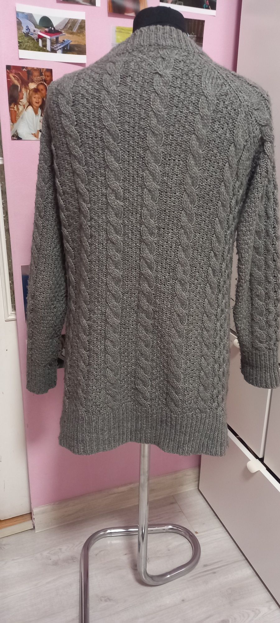 Sweter zara r M szary długi rozpinany cieply