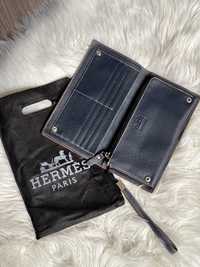Партмоне гаманець органайзер для документів Hermes нат шкіра синій