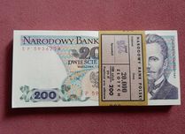 Paczka bankowa banknotów PRL  200zl 1988r Jarosław Dąbrowski
