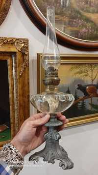 Piękna stara lampa naftowa ornamentowa podstawa vintage sprawna