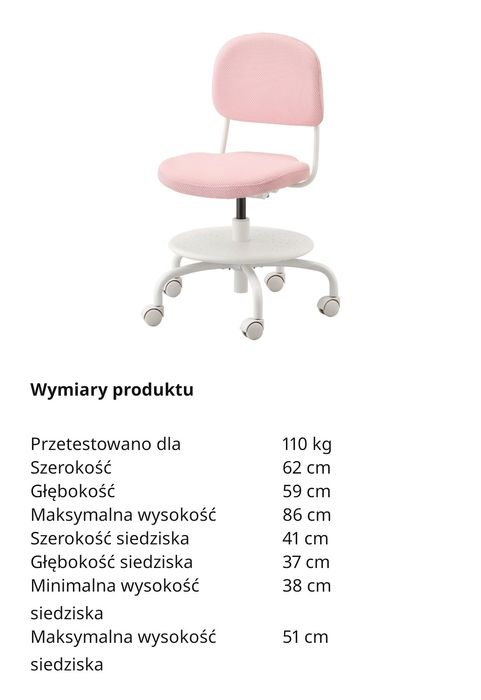 Vimund dziecięce krzesło biurowe, jasnoróżowe