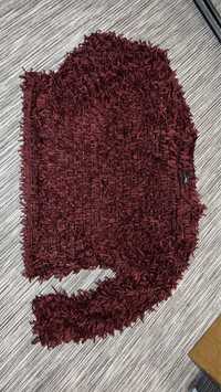 Bordowy krótki do pasa sweter z frędzkami damski xs 34 zara o2
