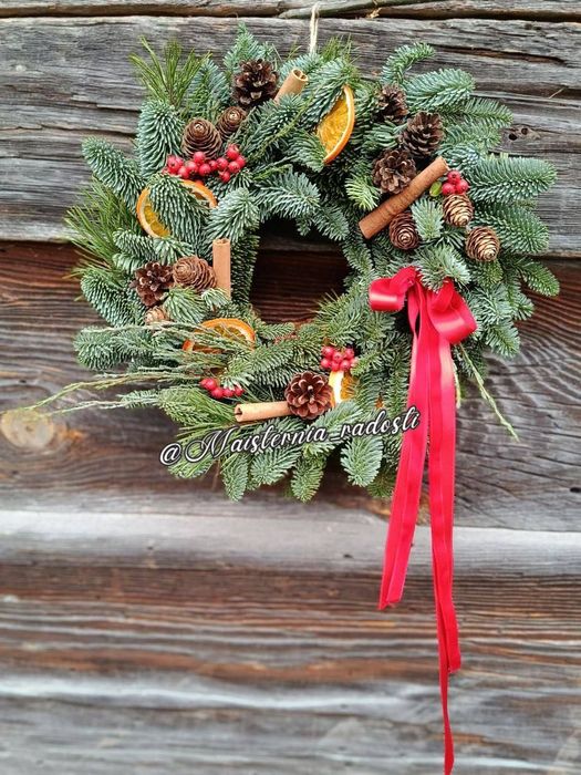 Різдвяний вінок, вінок на двері, ековінок, різдвяний віночок