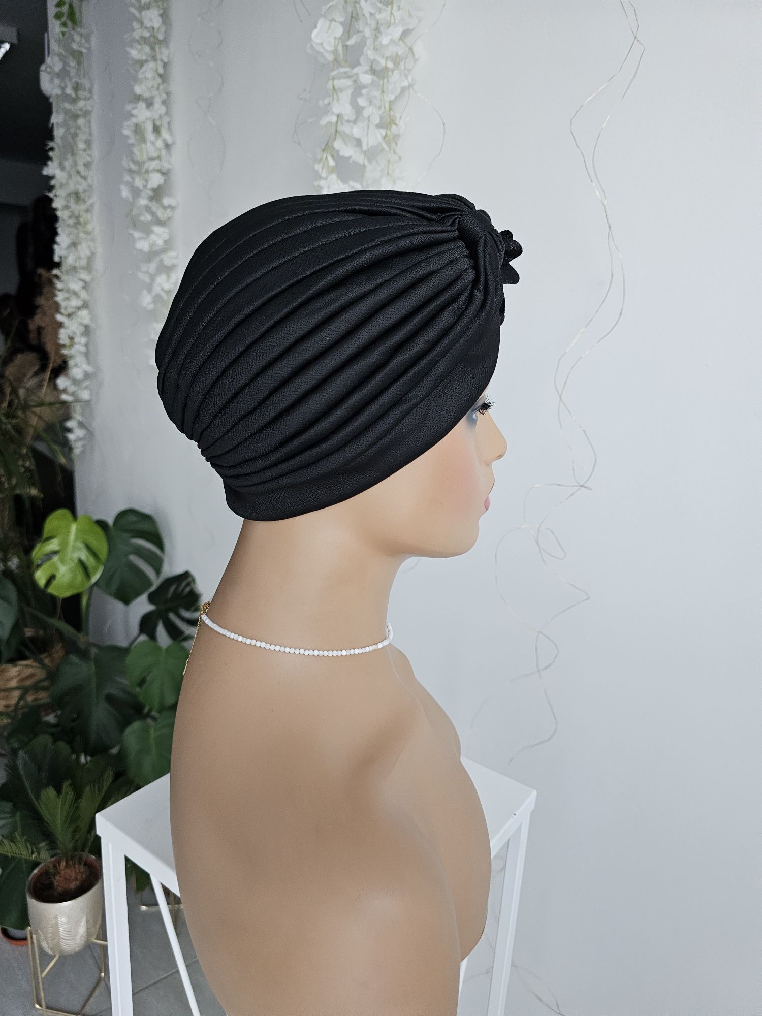 Ozdobny turban czepek czapka Ala czarny nakrycie głowy podczas leczeni