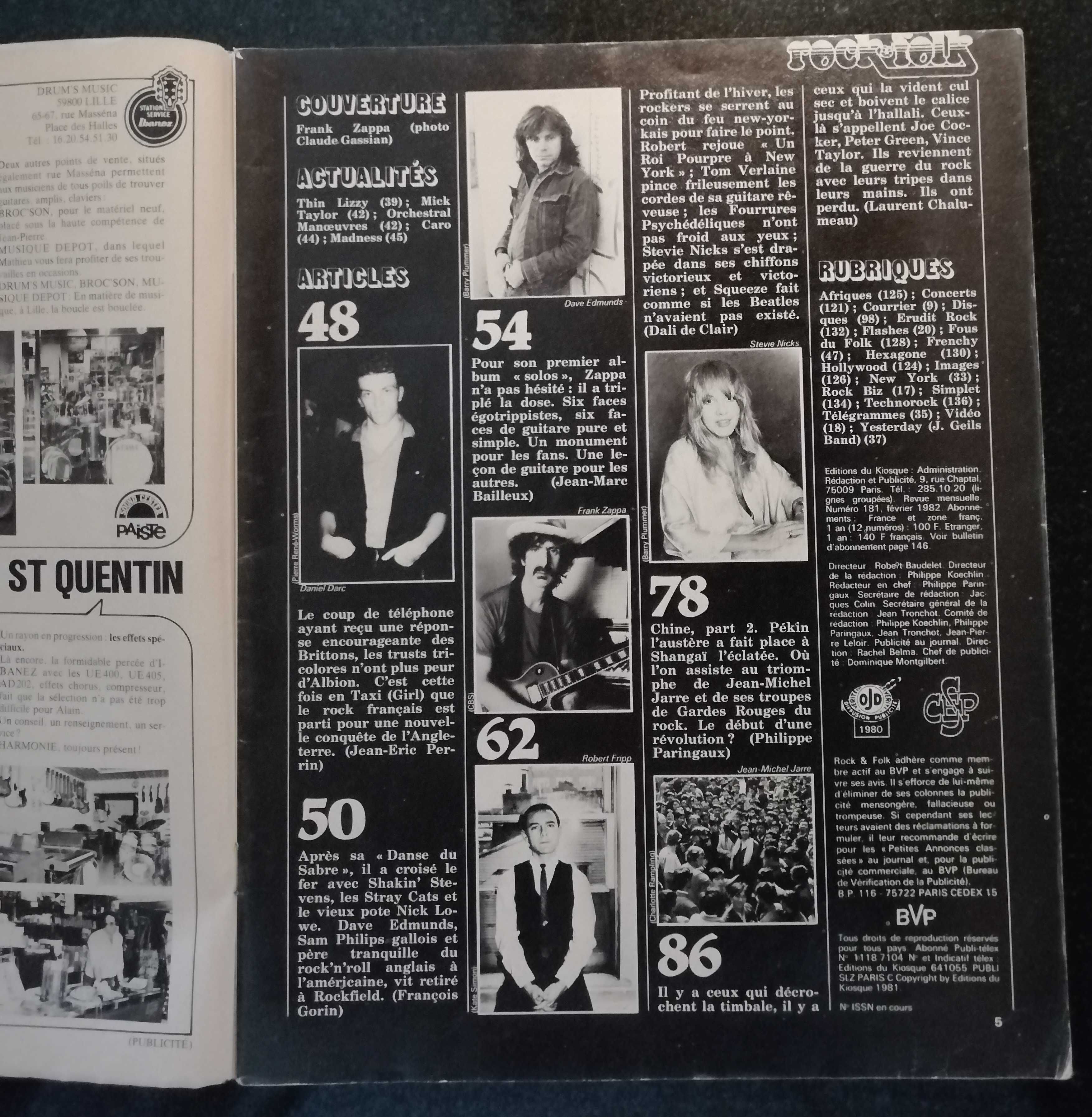 Revista francesa “Rock&Folk”, nº 181, Fev1982 “Viva Zappa”