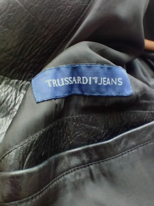 Bomber jacket, ramoneska męska Trussardi Jeans, skóra jagnięca