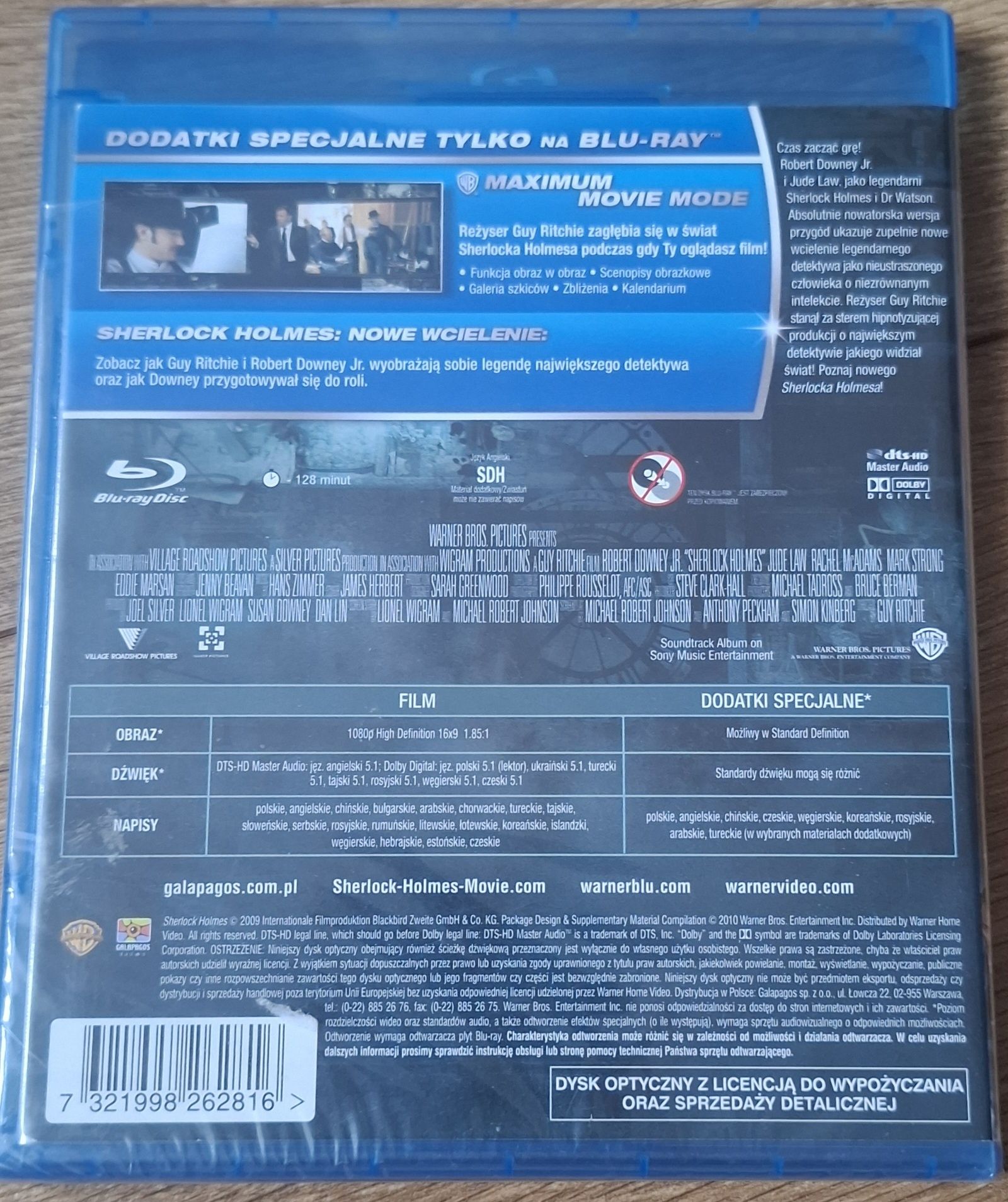 Sherlock Holmes pl blu ray Robert Downey Jr Jude Law Guy Ritchie