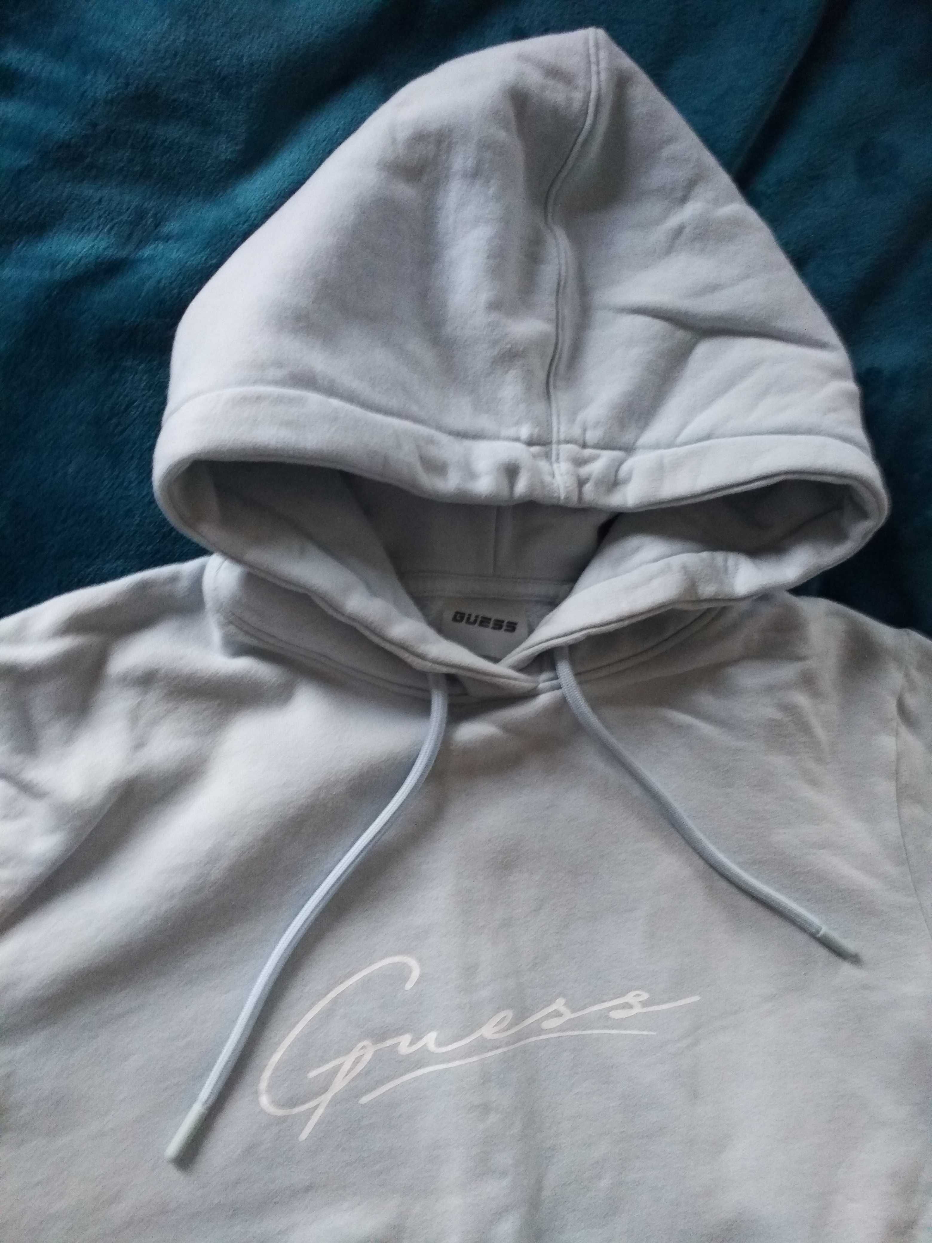Bluza z kapturem Guess jasnoniebieska blekitna obszerna luzna M/L